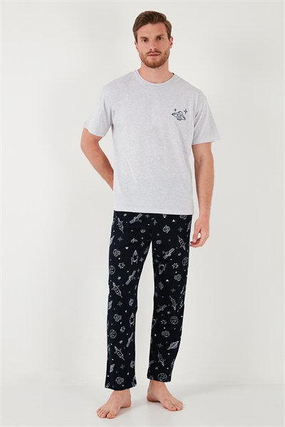 Pamuklu Regular Fit Kısa Kollu Erkek Pijama Takımı 6572011 GRİ MELANJ