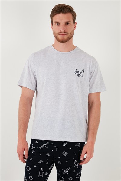 Pamuklu Regular Fit Kısa Kollu Erkek Pijama Takımı 6572011 GRİ MELANJ