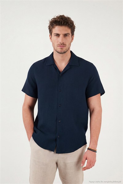 Pamuklu Regular Fit Klasik Yaka Kısa Kollu Erkek Gömlek CF26S125404 İNDİGO