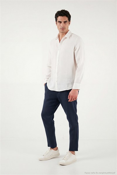 Pamuklu Regular Fit Klasik Yaka Uzun Kollu % 100 Keten Erkek Gömlek CF26S1210000 BEYAZ