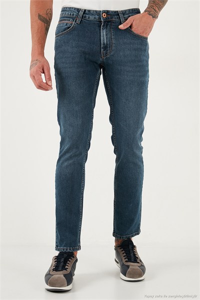 Pamuklu Regular Fit Normal Bel Boru Paça Jeans Erkek Kot Pantolon 2211C36PARMA MAVİ