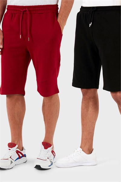 Pamuklu Regular Fit Normal Bel Cepli 2li Paket Erkek Şort 590804142S2 SİYAH-BORDO