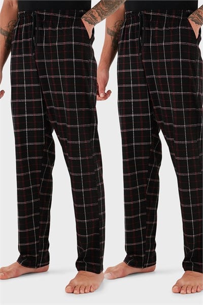 Pamuklu Regular Fit Normal Bel Düz Paça Cepli 2li Paket Erkek Pijama Altı 6574003S2 Siyah Bordo-Siyah Bordo
