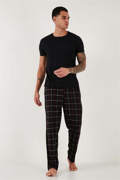 Pamuklu Regular Fit Normal Bel Düz Paça Cepli 2li Paket Erkek Pijama Altı 6574003S2 Siyah-Siyah Bordo