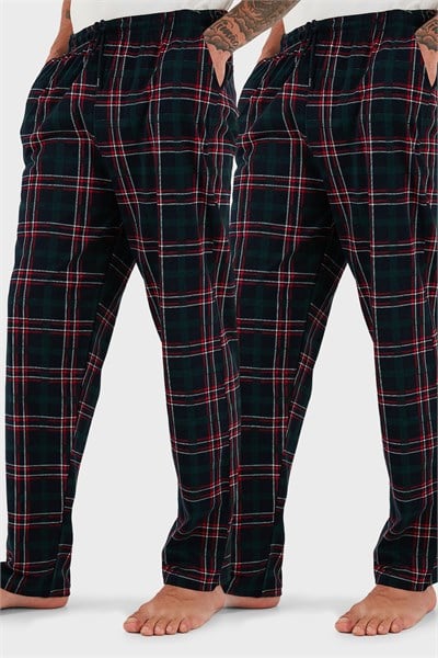 Pamuklu Regular Fit Normal Bel Düz Paça Cepli 2li Paket Erkek Pijama Altı 6574003S2 Yeşil-Yeşil