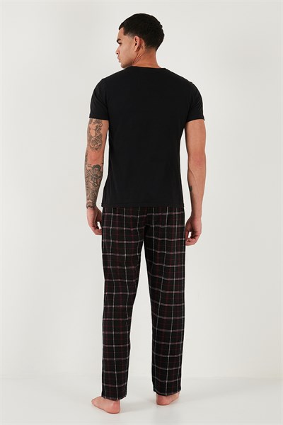 Pamuklu Regular Fit Normal Bel Düz Paça Cepli 2li Paket Erkek Pijama Altı 6574003S2 Siyah Bordo-Siyah Bordo