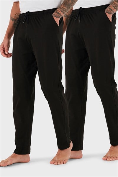 Pamuklu Regular Fit Normal Bel Düz Paça Cepli 2li Paket Erkek Pijama Altı 6574003S2 SİYAH-SİYAH