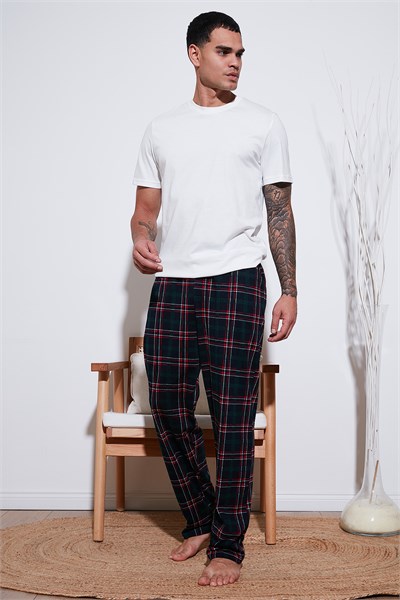 Pamuklu Regular Fit Normal Bel Düz Paça Cepli 2li Paket Erkek Pijama Altı 6574003S2 Yeşil-Yeşil