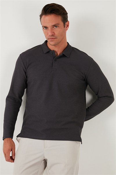 Pamuklu Regular Fit Polo Yaka Erkek Sweat 5905715 ANTRASİT
