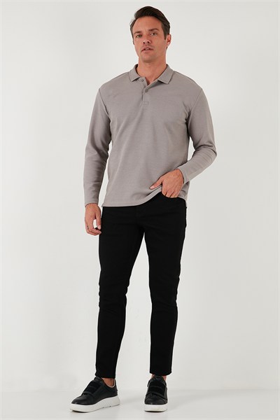 Pamuklu Regular Fit Polo Yaka Erkek Sweat 5905715 Kül