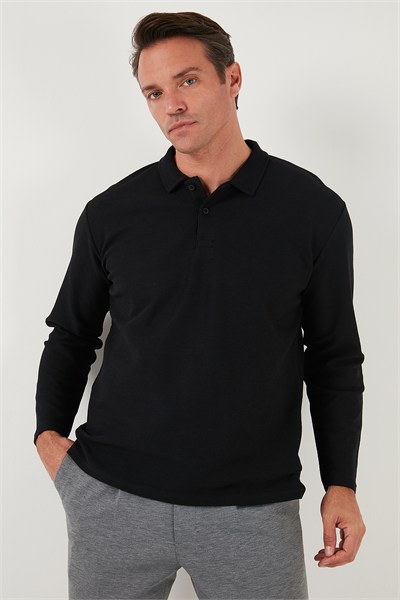 Pamuklu Regular Fit Polo Yaka Erkek Sweat 5905715 SİYAH