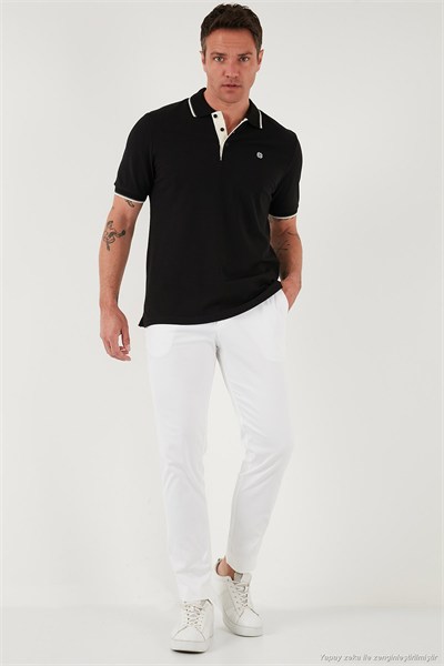Pamuklu Regular Fit Şerit Detaylı Düğmeli Polo Yaka 3lü Paket Erkek T Shirt 5902118S3 SİYAH-BEYAZ-SİYAHBEYAZ