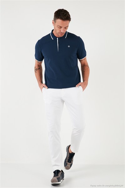 Pamuklu Regular Fit Şerit Detaylı Düğmeli Polo Yaka 3lü Paket Erkek T Shirt 5902118S3 Siyah-Beyaz-İndigo