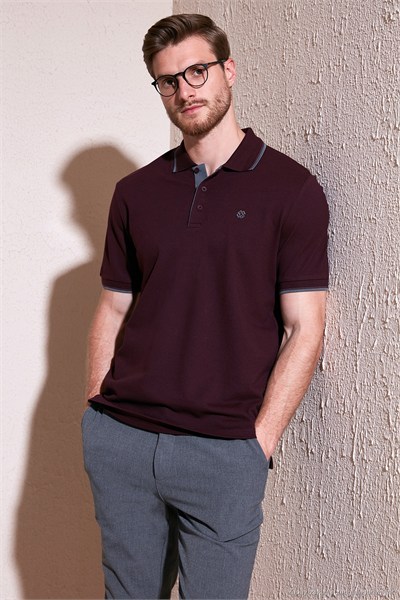 Pamuklu Regular Fit Şerit Detaylı Düğmeli Polo Yaka 3lü Paket Erkek T Shirt 5902118S3 Siyah-Vişne-Lacivert