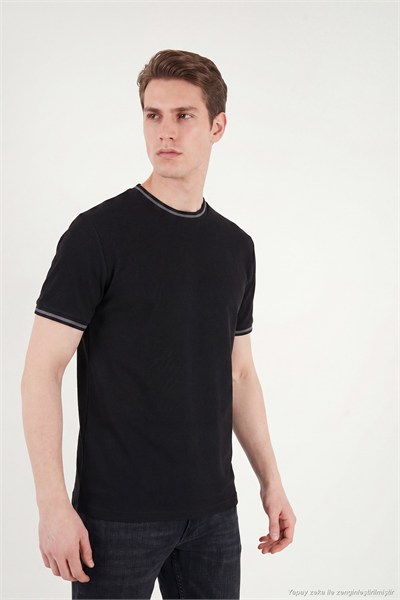 Pamuklu Regular Fit Şerit Detaylı Erkek T Shirt 5904089 SİYAH