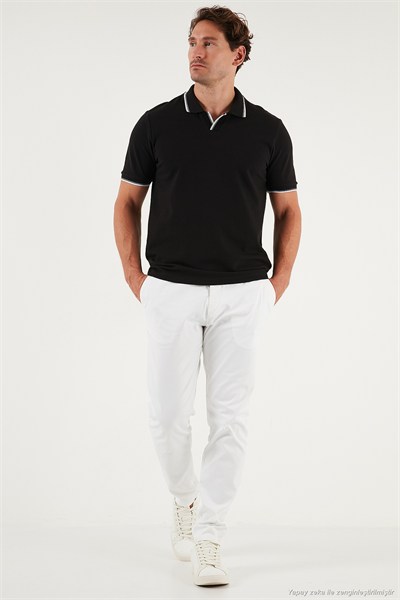 Pamuklu Regular Fit Şerit Detaylı Erkek Polo Yaka T Shirt 5902964 SİYAH
