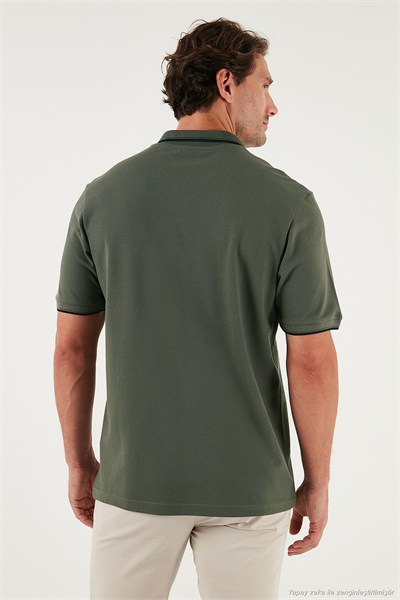 Pamuklu Regular Fit Şerit Detaylı Erkek Polo Yaka T Shirt 5902964 HAKİ
