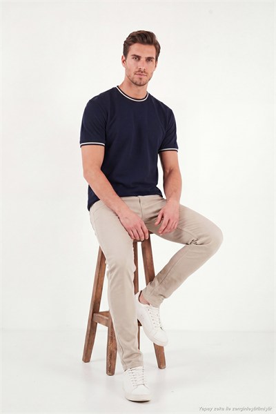Pamuklu Regular Fit Şerit Detaylı Erkek T Shirt 5904089 İNDİGO