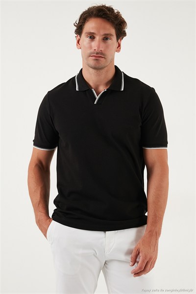 Pamuklu Regular Fit Şerit Detaylı Erkek Polo Yaka T Shirt 5902964 SİYAH
