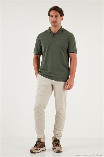 Pamuklu Regular Fit Şerit Detaylı Erkek Polo Yaka T Shirt 5902964 HAKİ