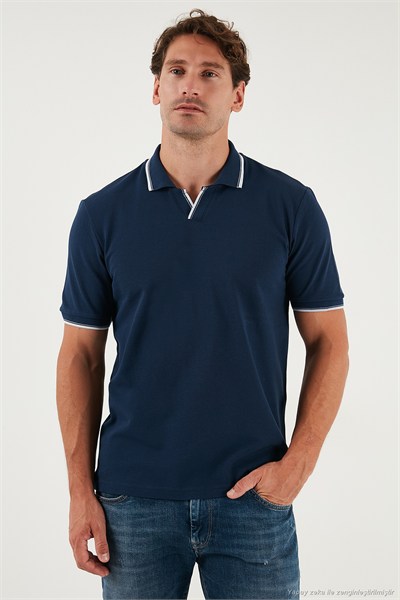 Pamuklu Regular Fit Şerit Detaylı Erkek Polo Yaka T Shirt 5902964 İNDİGO