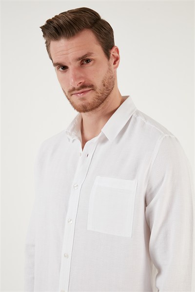 Pamuklu Regular Fit Tek Cepli Erkek Gömlek CF24S128229 BEYAZ