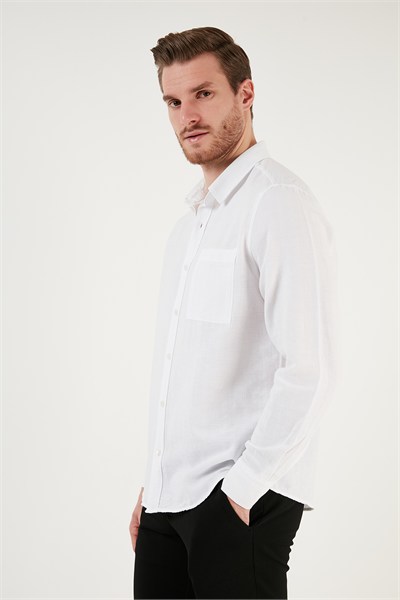 Pamuklu Regular Fit Tek Cepli Erkek Gömlek CF24S128229 BEYAZ