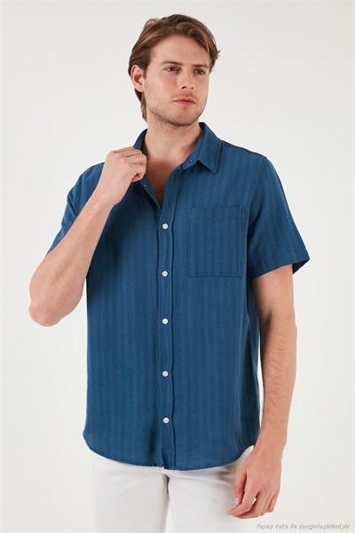 Pamuklu Regular Fit Tek Cepli Kısa Kol Erkek Gömlek CF25S128230 İNDİGO