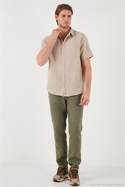 Pamuklu Regular Fit Tek Cepli Kısa Kol Erkek Gömlek CF25S128230 TAŞ