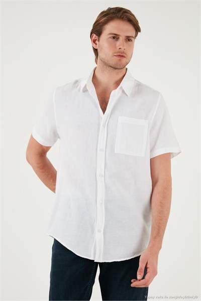 Pamuklu Regular Fit Tek Cepli Kısa Kol Erkek Gömlek CF25S128230 BEYAZ