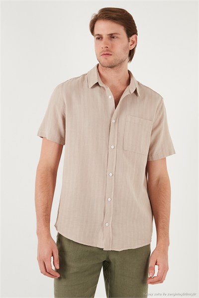 Pamuklu Regular Fit Tek Cepli Kısa Kol Erkek Gömlek CF25S128230 TAŞ