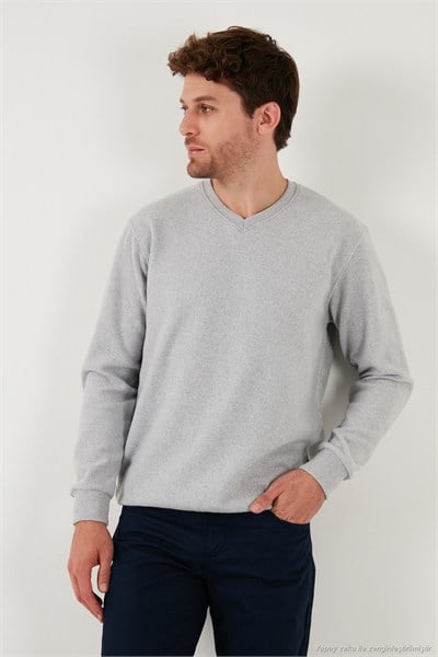 Pamuklu Regular Fit V Yaka Erkek Kazak 456202 V GRİ