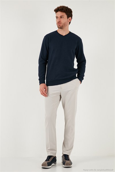 Pamuklu Regular Fit V Yaka Erkek Kazak 456202 V LACİVERT