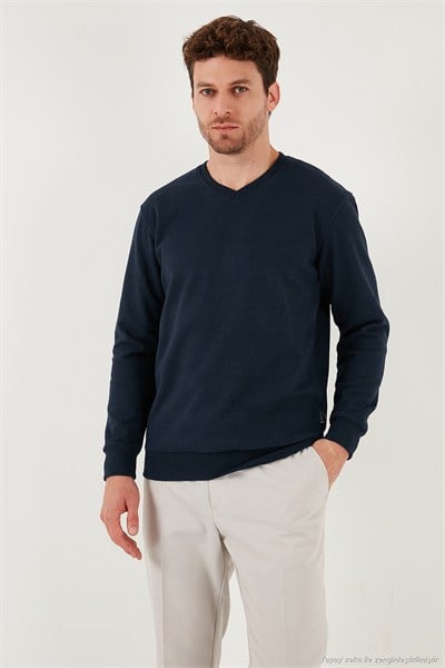 Pamuklu Regular Fit V Yaka Erkek Kazak 456202 V LACİVERT