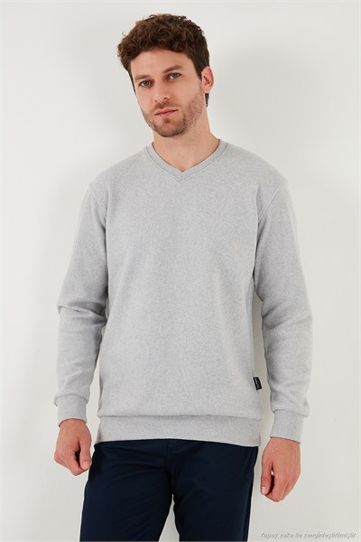 Pamuklu Regular Fit V Yaka Erkek Kazak 456202 V GRİ