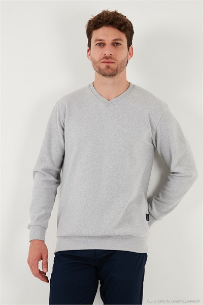 Pamuklu Regular Fit V Yaka Erkek Kazak 456202 V GRİ