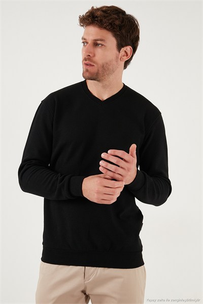 Pamuklu Regular Fit V Yaka Erkek Kazak 456202 V SİYAH