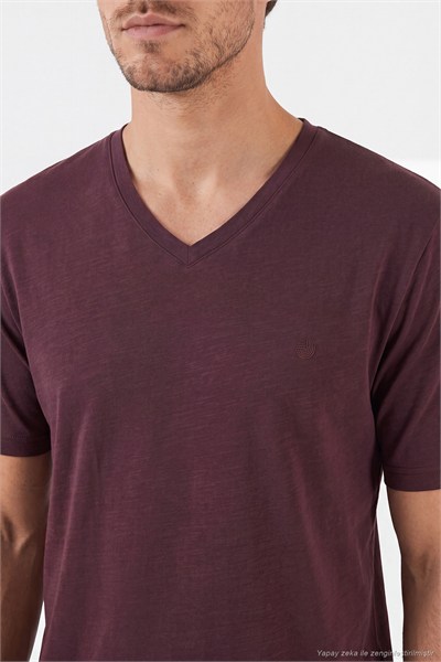 Pamuklu Regular Fit V Yaka Erkek T Shirt 5902719 VİŞNE
