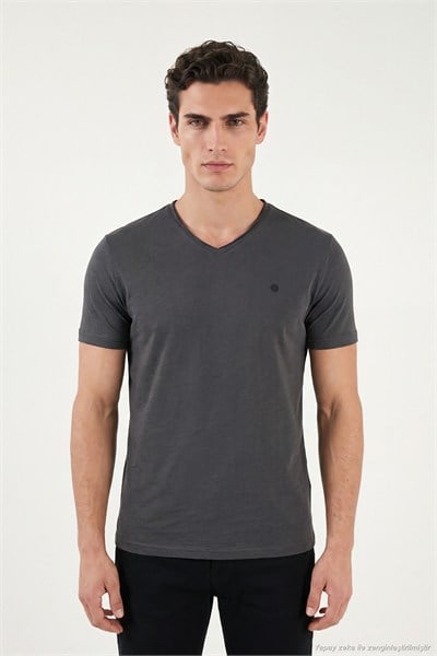 Pamuklu Regular Fit V Yaka Erkek T Shirt 5902719 ANTRASİT
