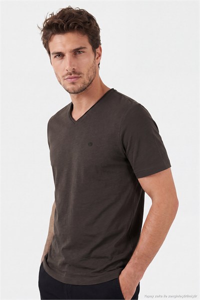 Pamuklu Regular Fit V Yaka Erkek T Shirt 5902719 KAHVE