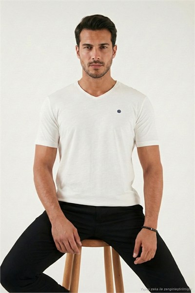 Pamuklu Regular Fit V Yaka Erkek T Shirt 5902719 EKRU