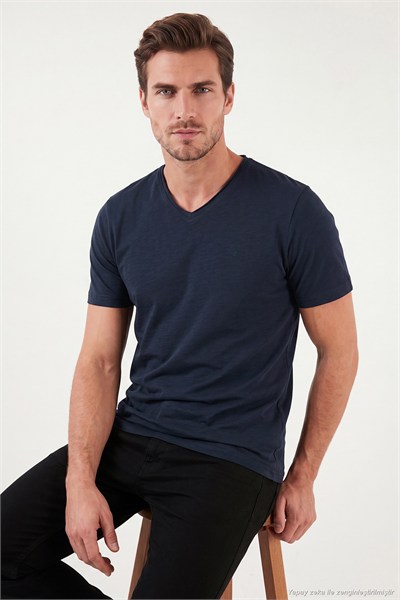 Pamuklu Regular Fit V Yaka Erkek T Shirt 5902719 İNDİGO