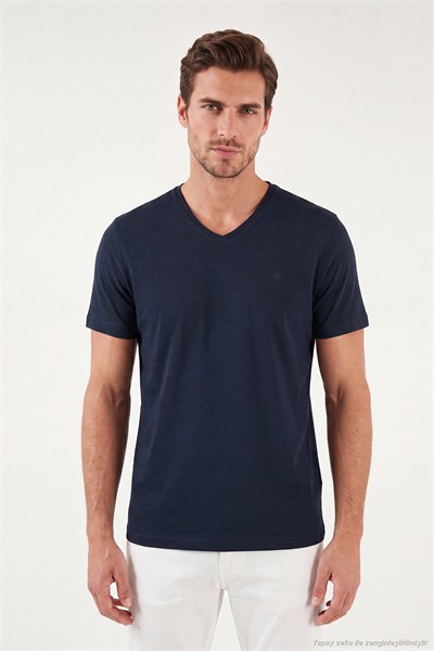 Pamuklu Regular Fit V Yaka Erkek T Shirt 5902719 İNDİGO