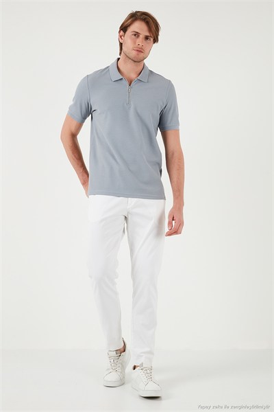 Pamuklu Regular Fit Yarım Fermuarlı 3lü Paket Erkek Polo Yaka T Shirt 5902434S3 Ekru-Gri-Antrasit