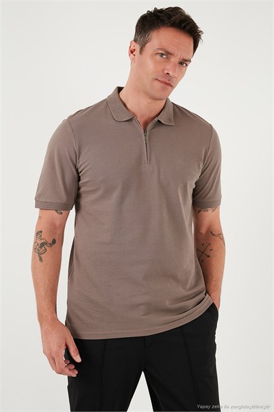 Pamuklu Regular Fit Yarım Fermuarlı 3lü Paket Erkek Polo Yaka T Shirt 5903008S3 Nefti-Saks-Toprak