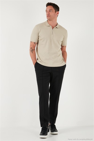 Pamuklu Regular Fit Yarım Fermuarlı 3lü Paket Erkek Polo Yaka T Shirt 5902738S3 Vizon-Açık Haki-İndigo