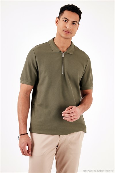 Pamuklu Regular Fit Yarım Fermuarlı 3lü Paket Erkek Polo Yaka T Shirt 5902434S3 Siyah-Ekru-Haki