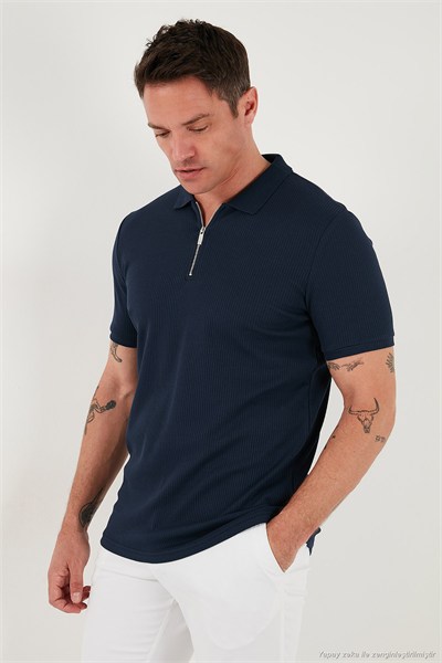 Pamuklu Regular Fit Yarım Fermuarlı 3lü Paket Erkek Polo Yaka T Shirt 5902738S3 Ekru-Açık Haki-İndigo