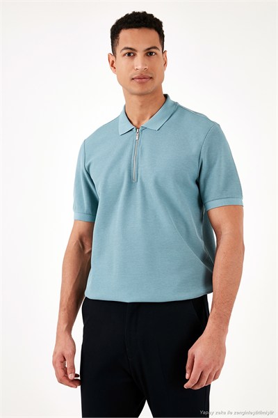 Pamuklu Regular Fit Yarım Fermuarlı 3lü Paket Erkek Polo Yaka T Shirt 5902434S3 Taş-Açık Haki-Mavi