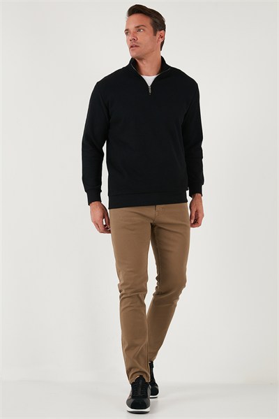 Pamuklu Regular Fit Yarım Fermuarlı Dik Yaka Erkek Sweat 5905716 SİYAH